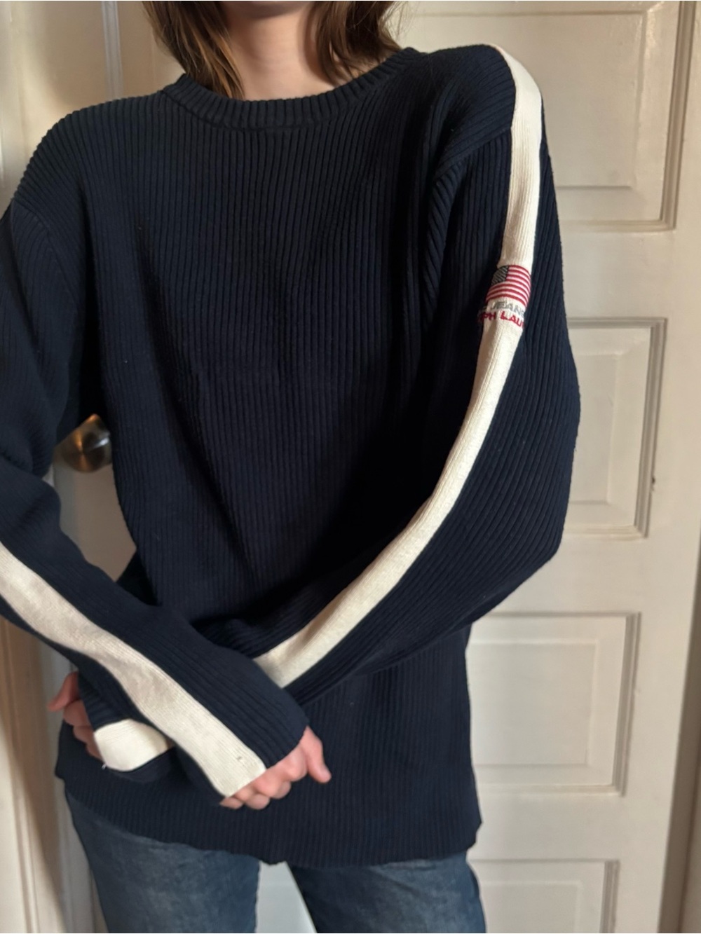 Ralph Lauren Polo Jeans Co
Vintage Navy Cotton Ribbed Sweater
White Stripes
XL
